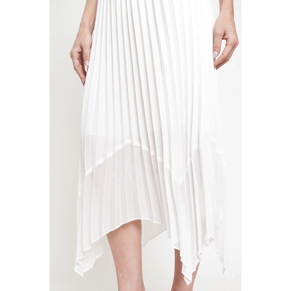 White Pleated Midi Skirt Asymmetrical Hem - Picture 4 of 8